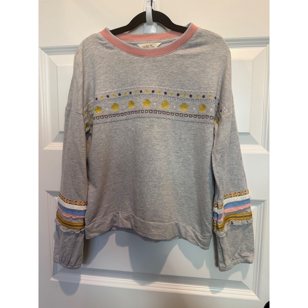 Matilda Jane Kids Gray Embroidered Metallic Shimmer Sweatshirt Size 8